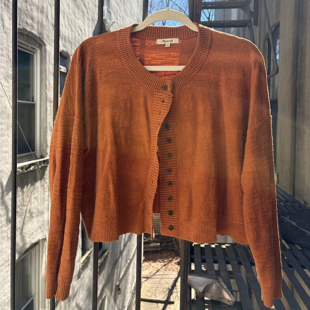 Madewell Rust Orange Button-Front Crewneck Cardigan